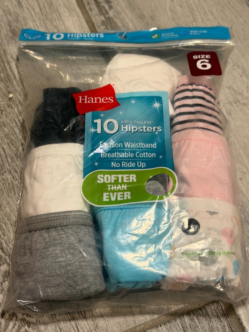 Hanes Girls Hipster Underwear Pack - Black, White, Gray, Pink, Blue 10 Pack NWT